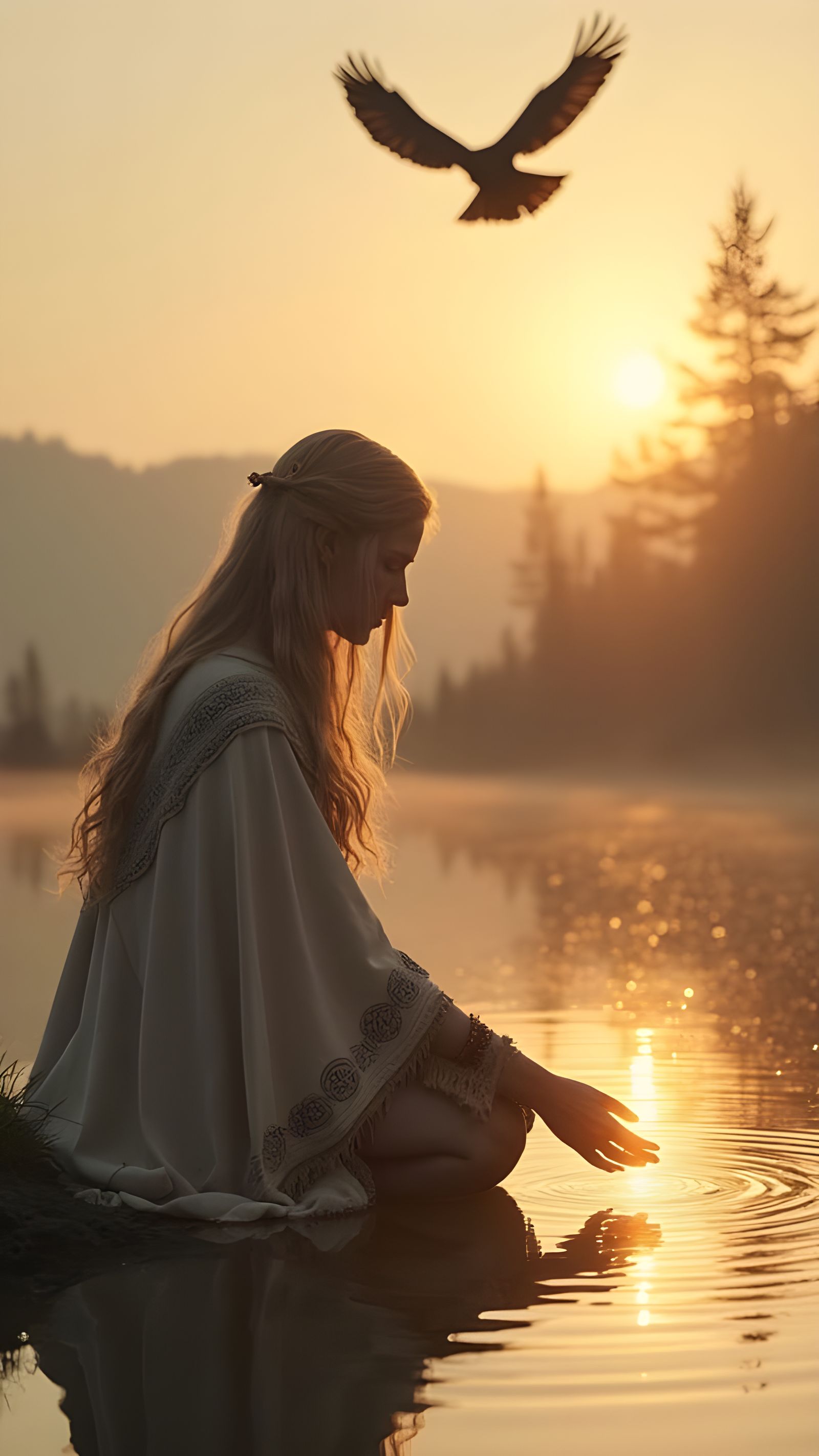 Norse Goddess of New Beginnings in Ethereal Morning Light