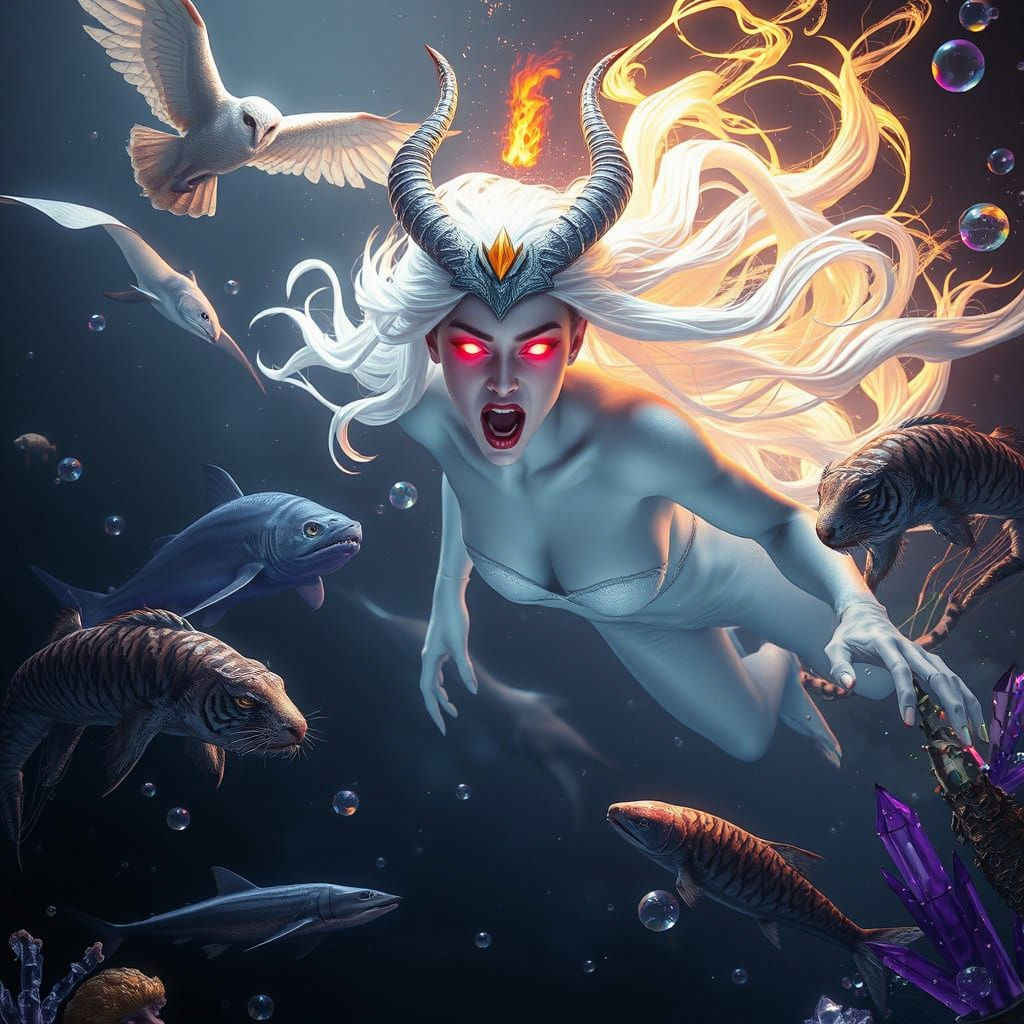 Ethereal Siren Diving in Dark Ocean