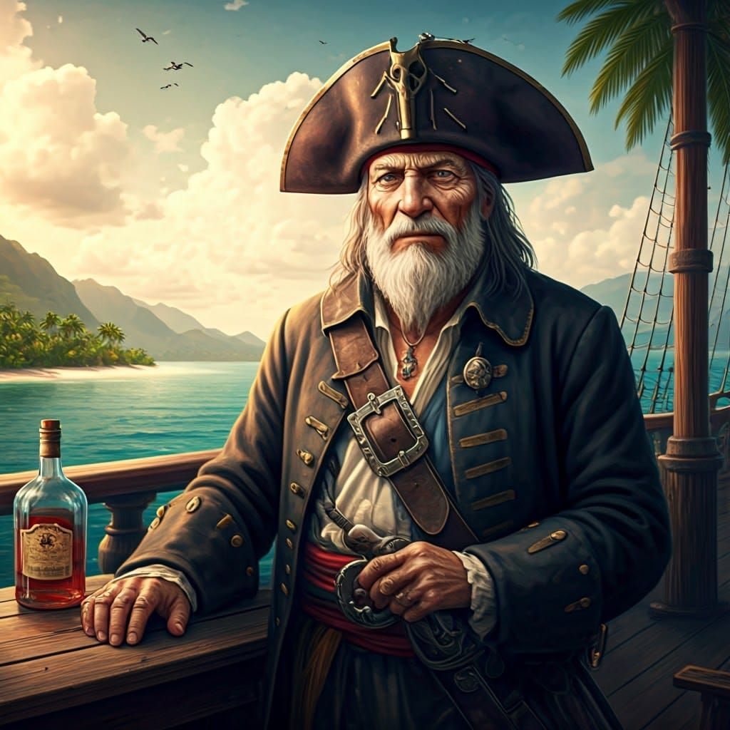 Elderly Pirate in Tropical Splendor, Hyperrealism Art