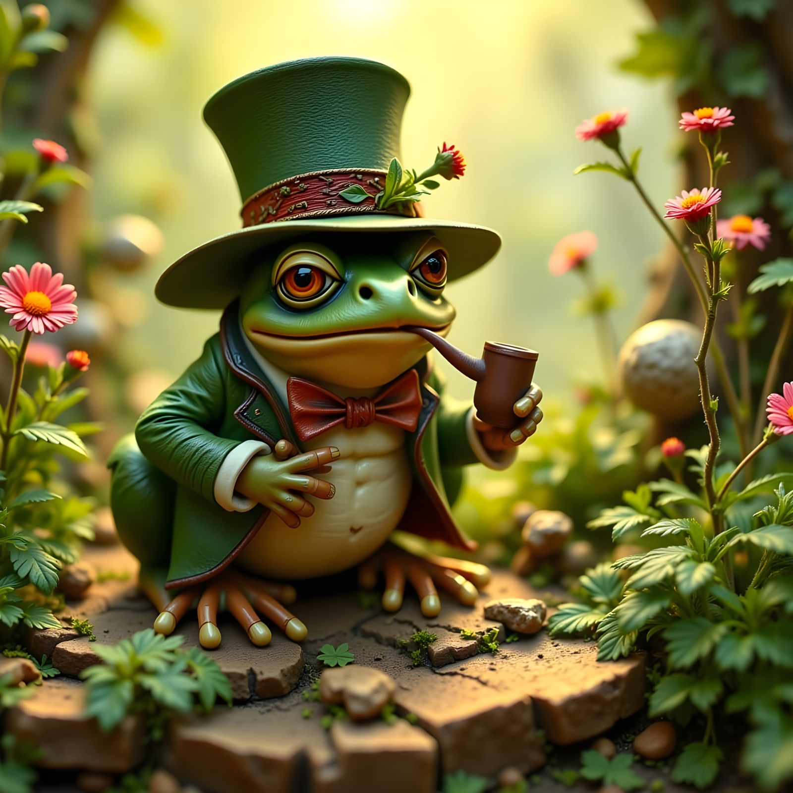 Curious Frog in Top Hat: Claymation Style Art