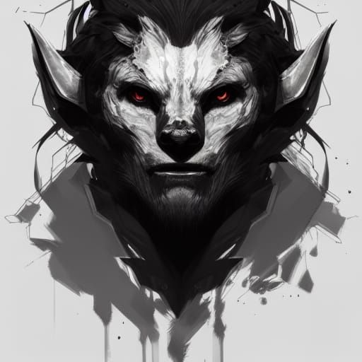 Detailed Werewolf Portrait in Art Nouveau Style