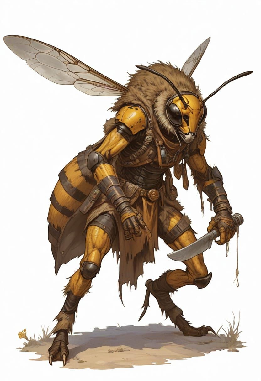 Vivid Heroic Fantasy Wasp in Furs, Inspired by Boris Vallejo...