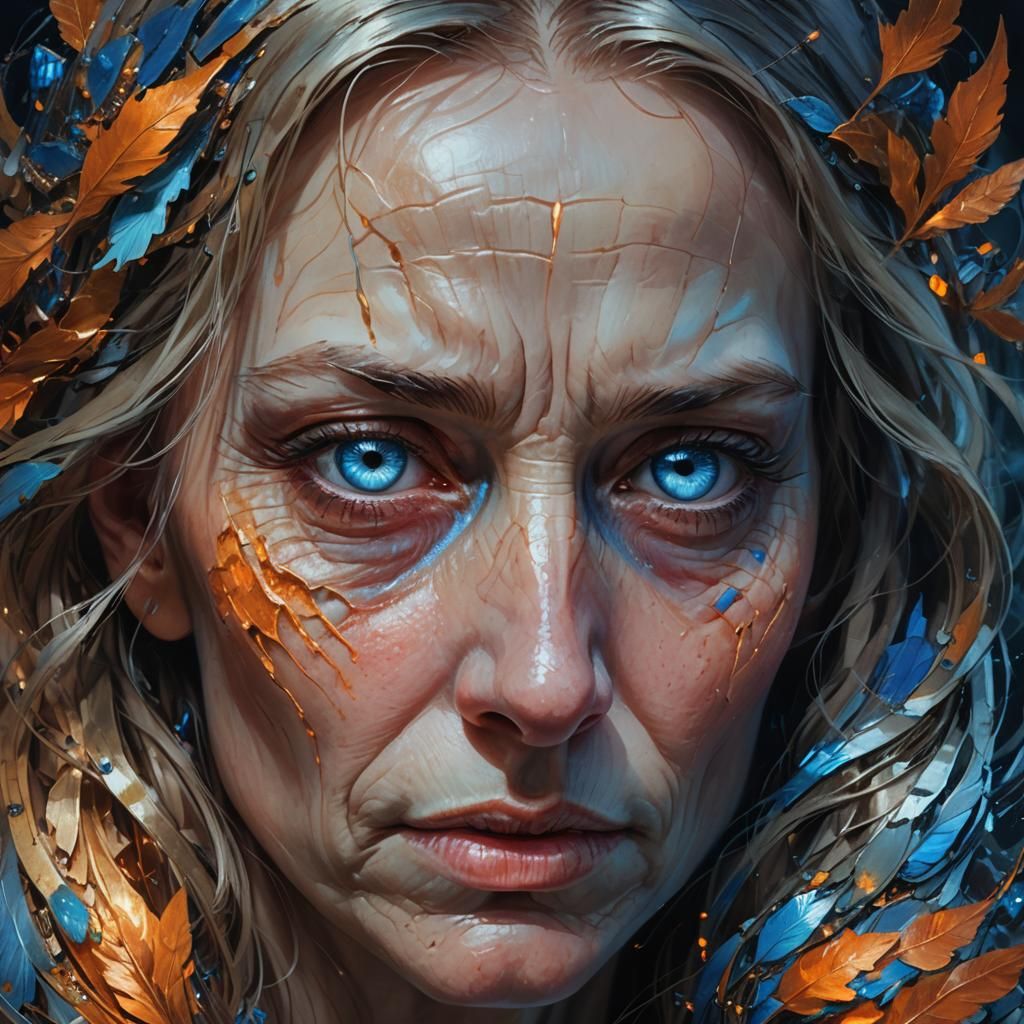 Sorrowful Mother Portrait in Hyper-Realistic Style