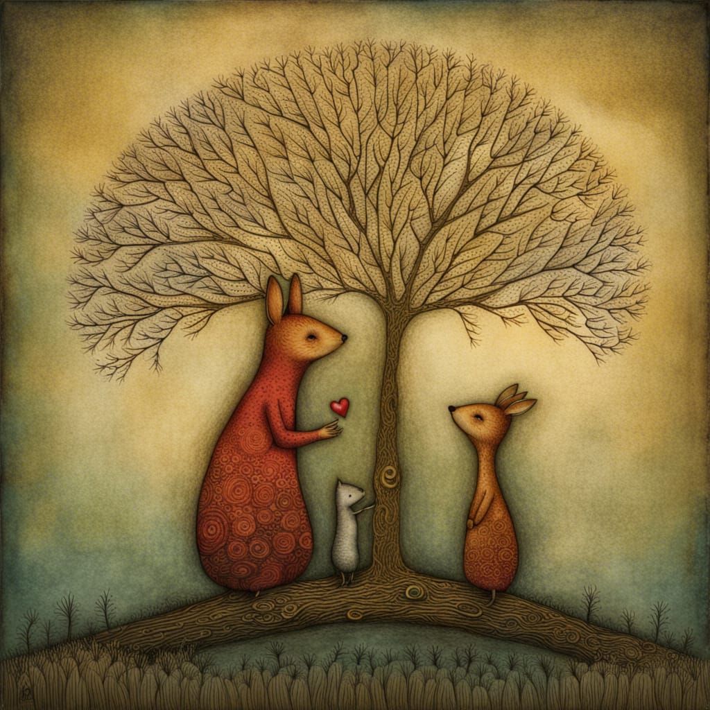 Entangled Friendship: Intricate Illustrated Scene