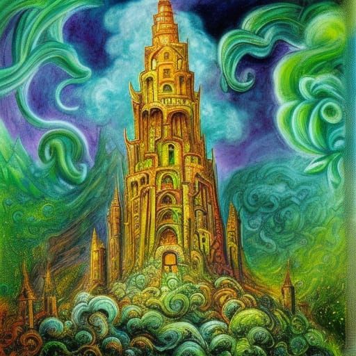 Ominous Tower of Evil in a Noxious Mist