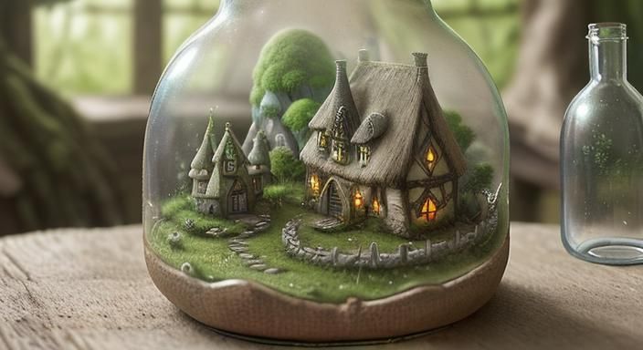 Enchanting Fairy Village in Glass Bottle