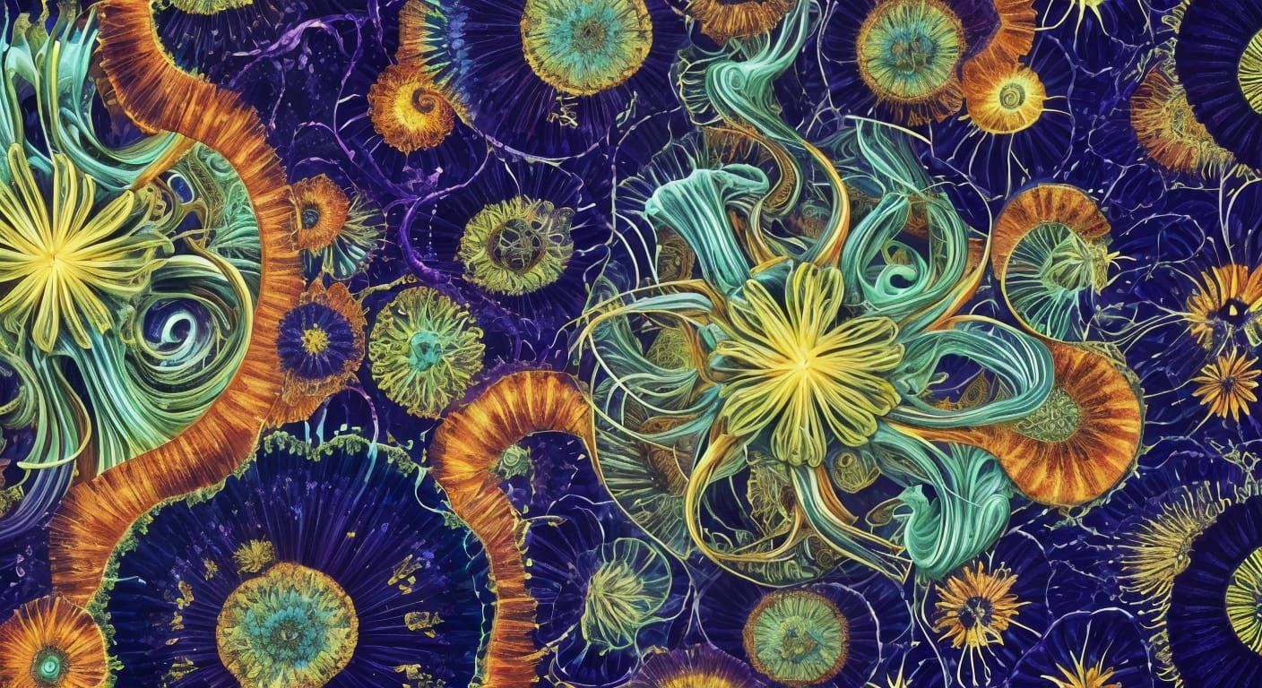 Kaleidoscopic Jellyfish and Anemones in Surrealist Style