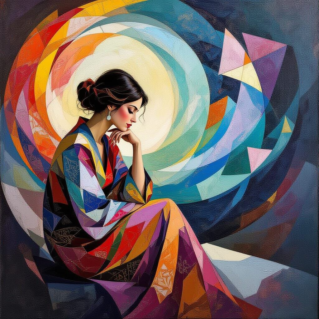 Cosmic Contemplation in Abstract Expressionist Style