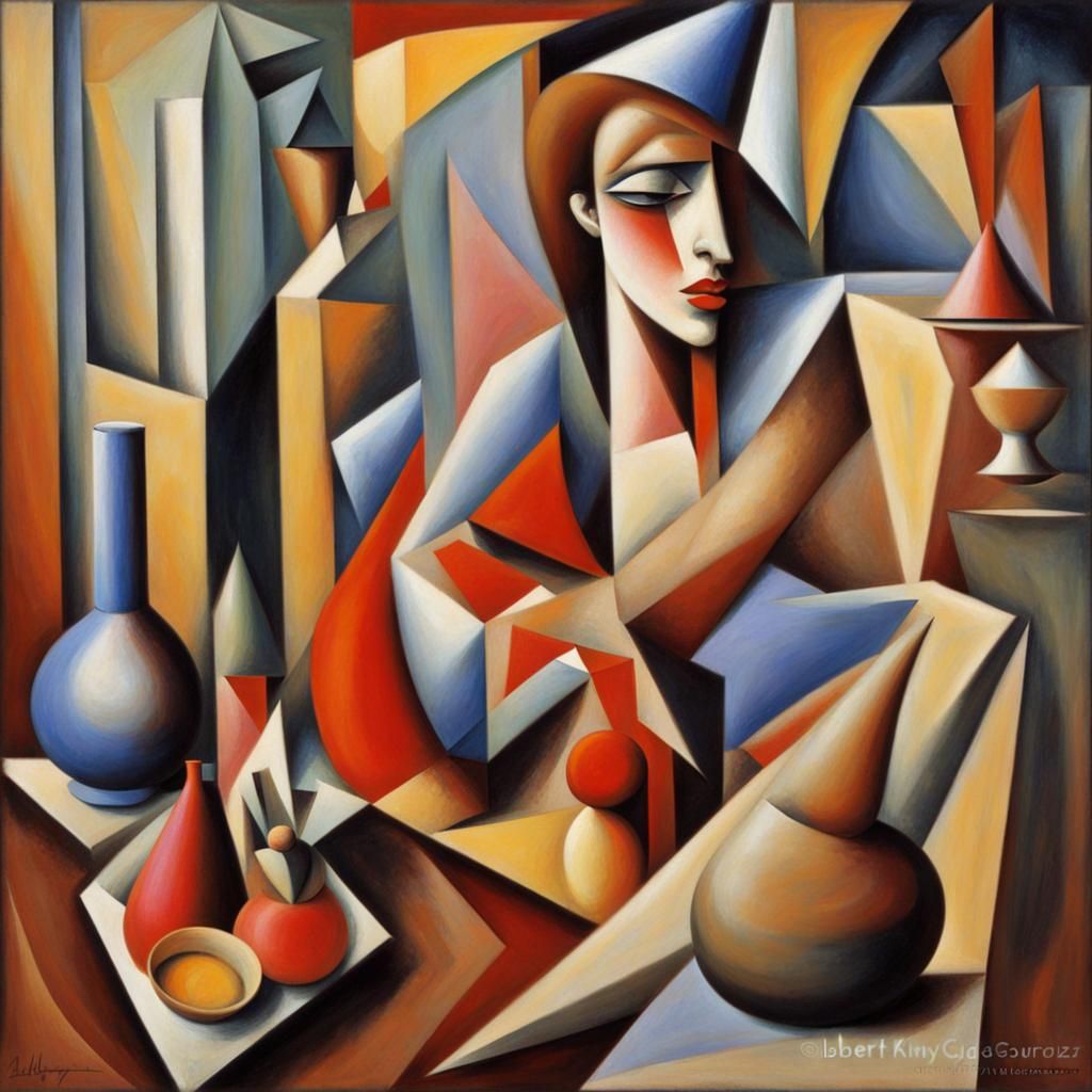 Abstract Cubist Clay Pots in Euclidean Style