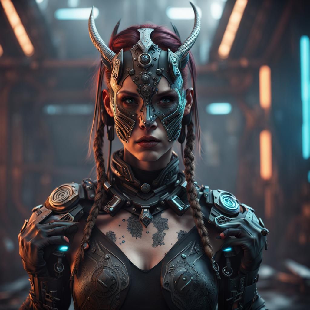 Cyberpunk Viking Cyborg with Metal Face Paint
