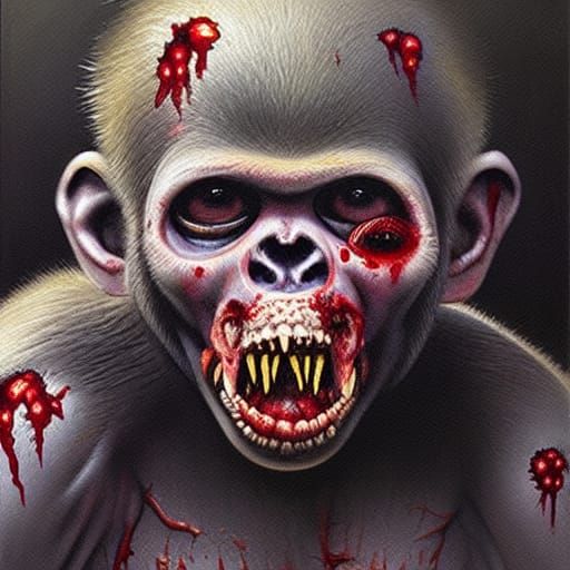Terrifying Zombie Monkey in Oil Painting Style