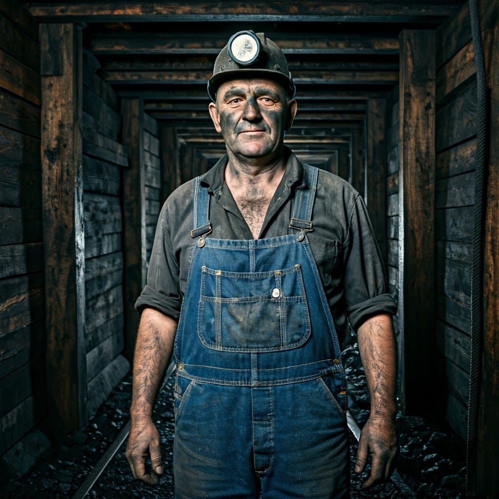 Gritty Coal Miner in Rustic Mine