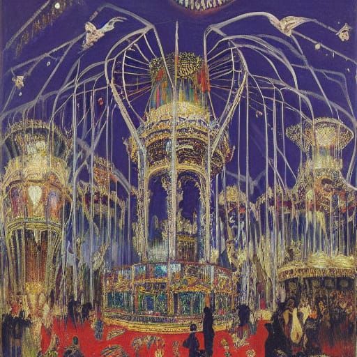 Gothic Vampire Carousel at Night in Ethereal Glow