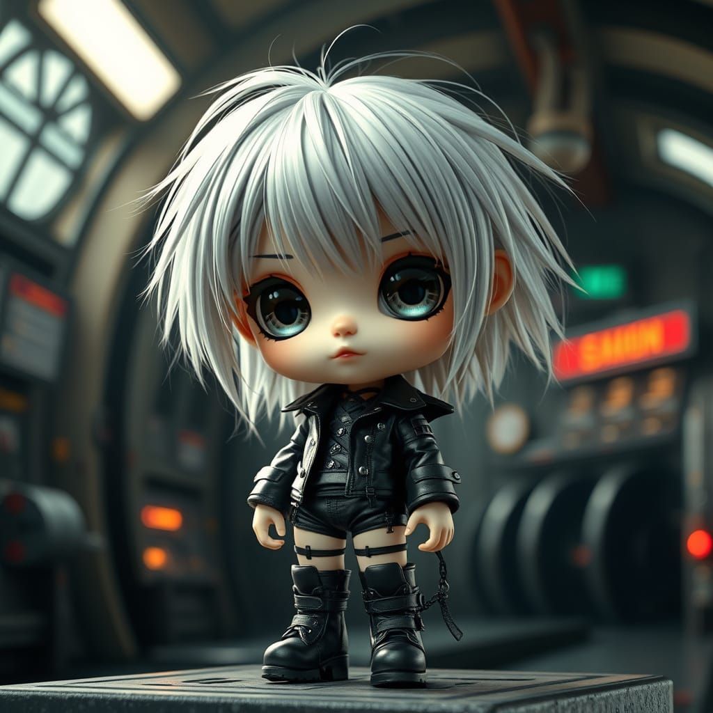 Chibi Gothic Punk Doll in Epic Station Background