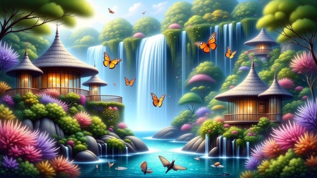 Butterfly Observatory Near Niagara Falls in Impressionist St...