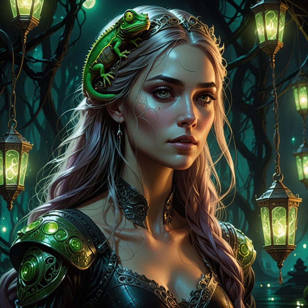 Lovecraftian Rapunzel Portrait with Biomechanical Elements