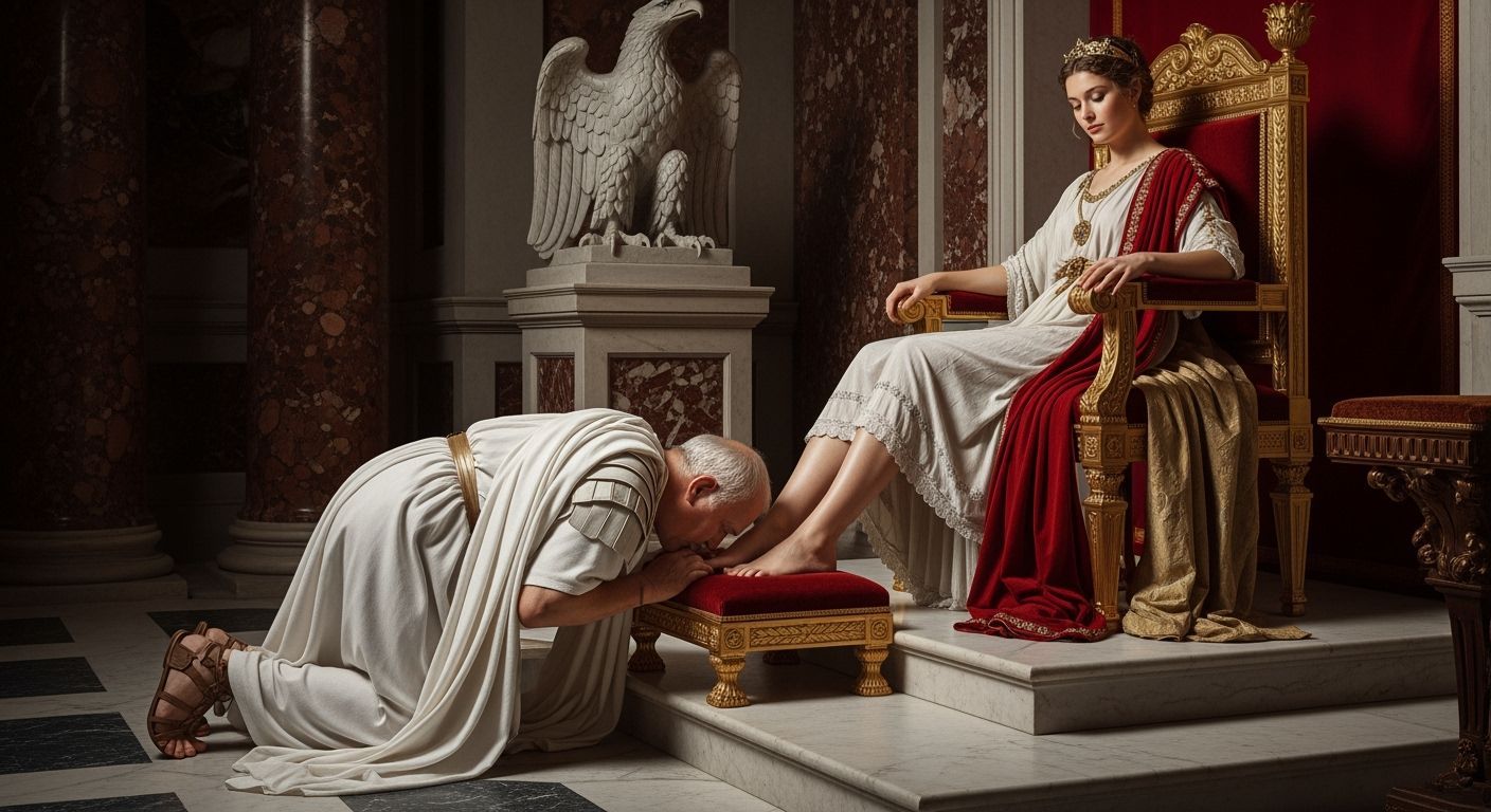 Empress Messalina on Gold Throne in Classical Realism