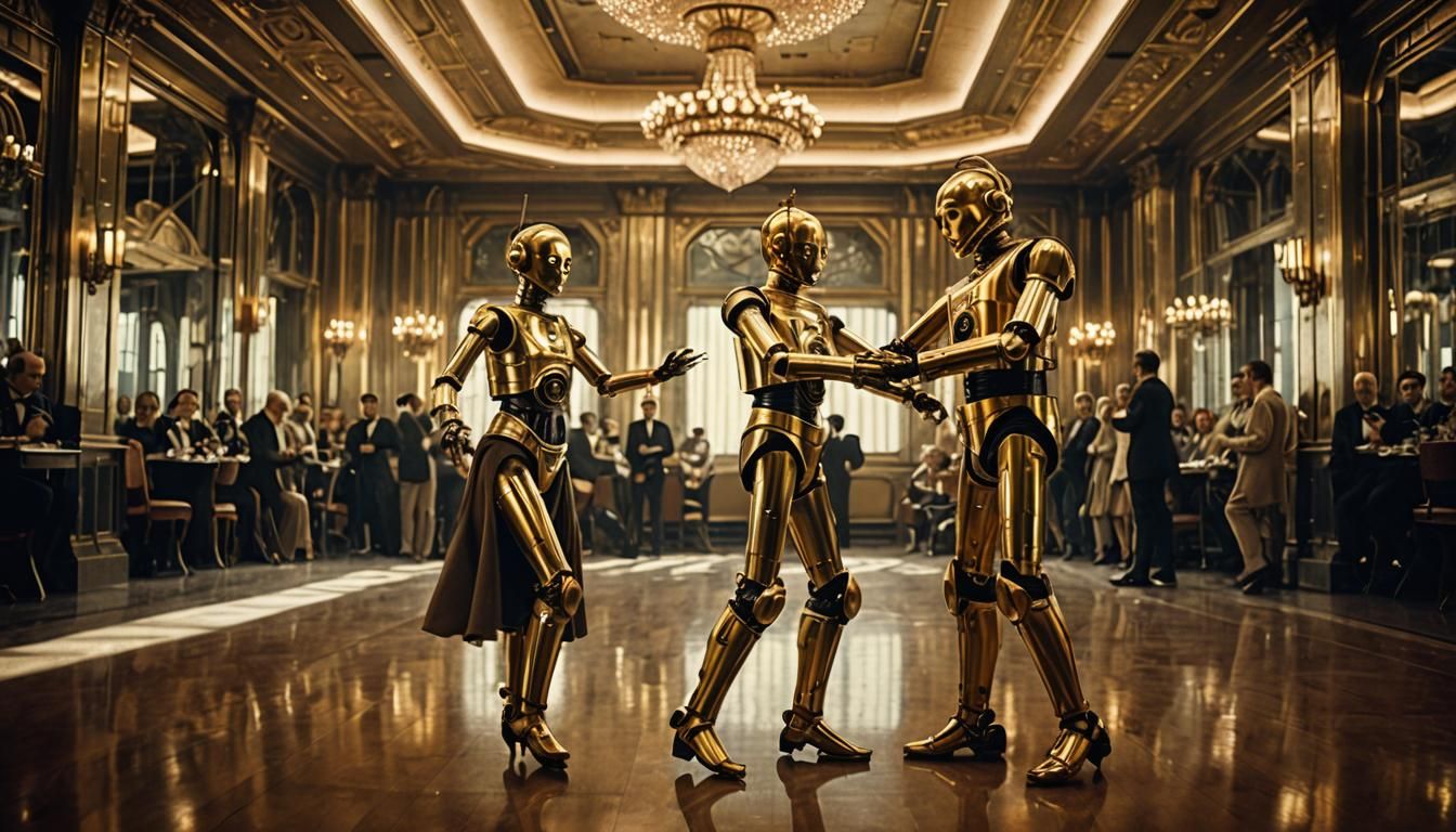 Maria and C-3PO Waltz in Mirrored Ballroom