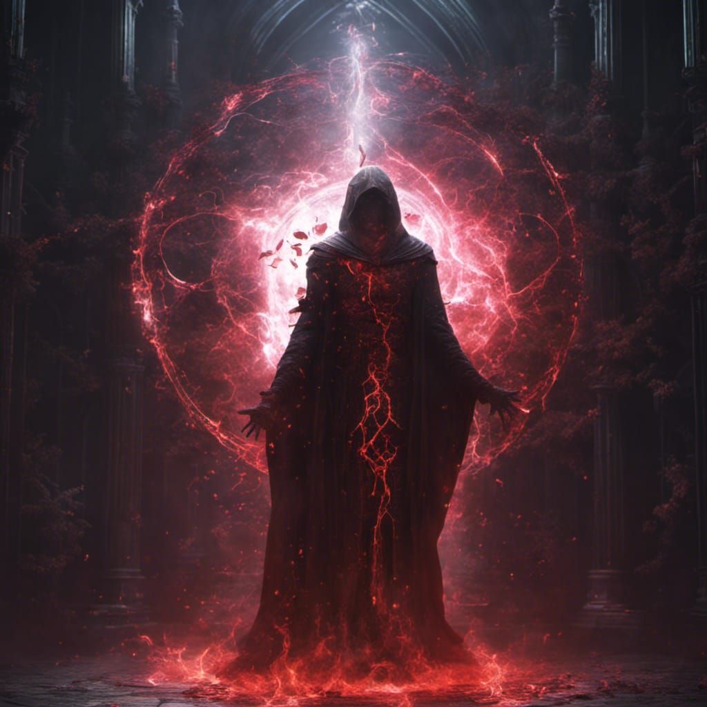 Cleric Wielding Blood Magic in Dark Aura