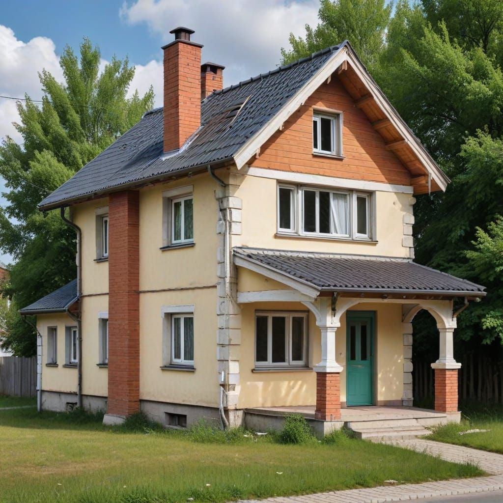 Abandoned House With Crumbling Walls in Overgrown Forest