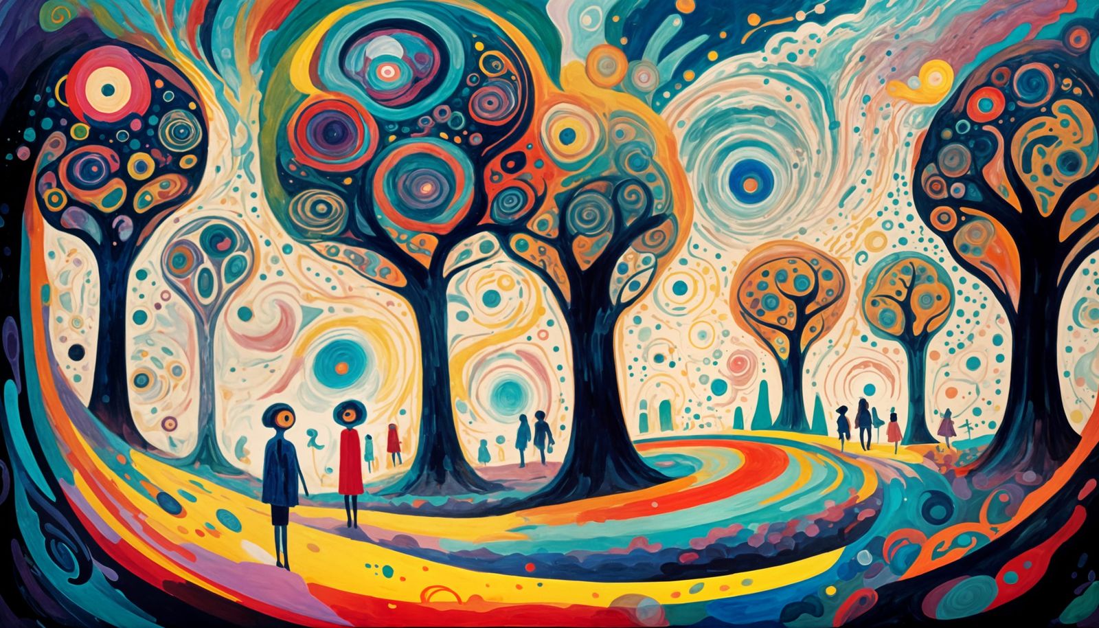 Cosmic Expressionism: Luminous Trees and Tiny People