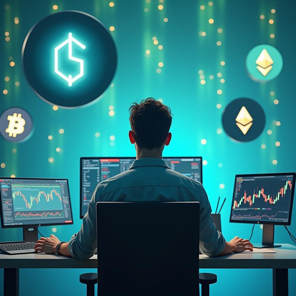 Cryptocurrency Enthusiast in Neofuturistic Digital Art