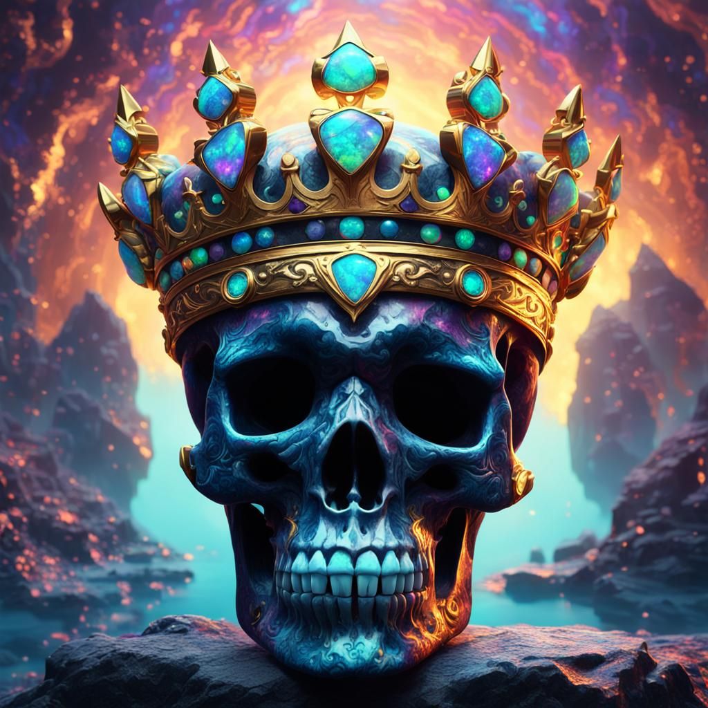 Psychedelic Gemstone Skull with Gold Crown