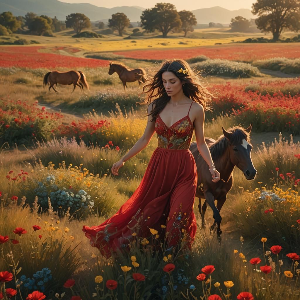 Centaur in Field of Flowers, Detailed Matte Painting