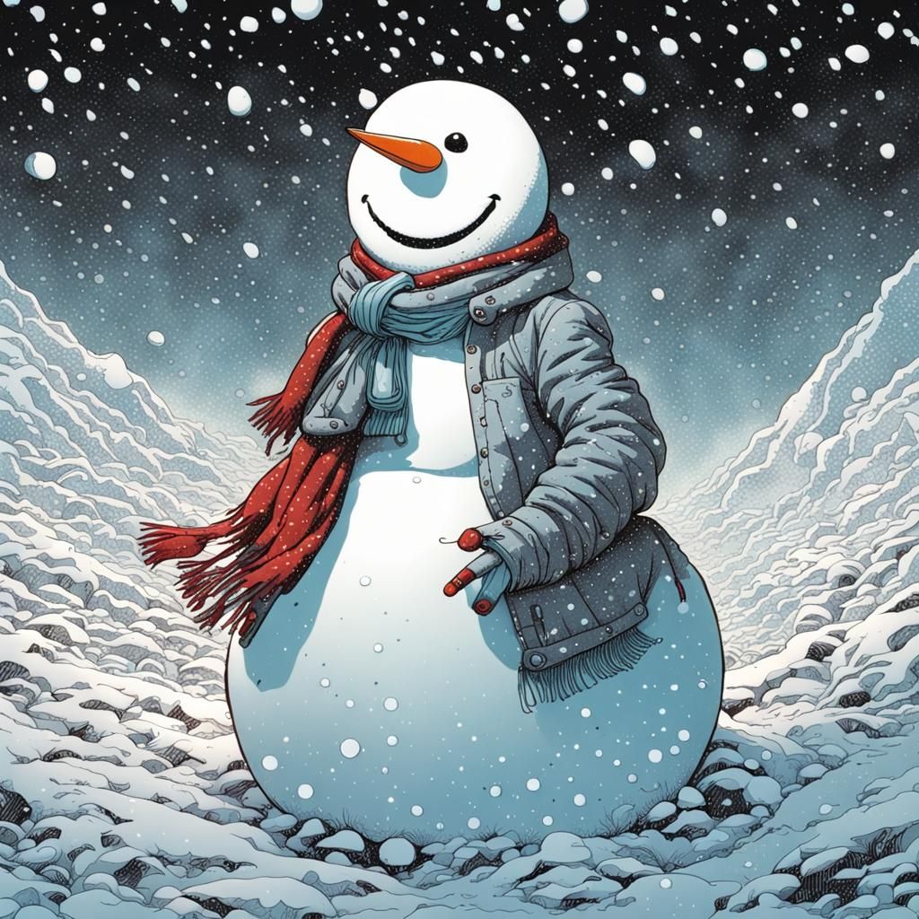 Snowman in a Blizzard Comic Book Style