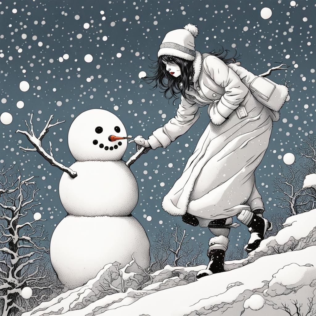 Snowman Survives Blizzard in Comic Book Style