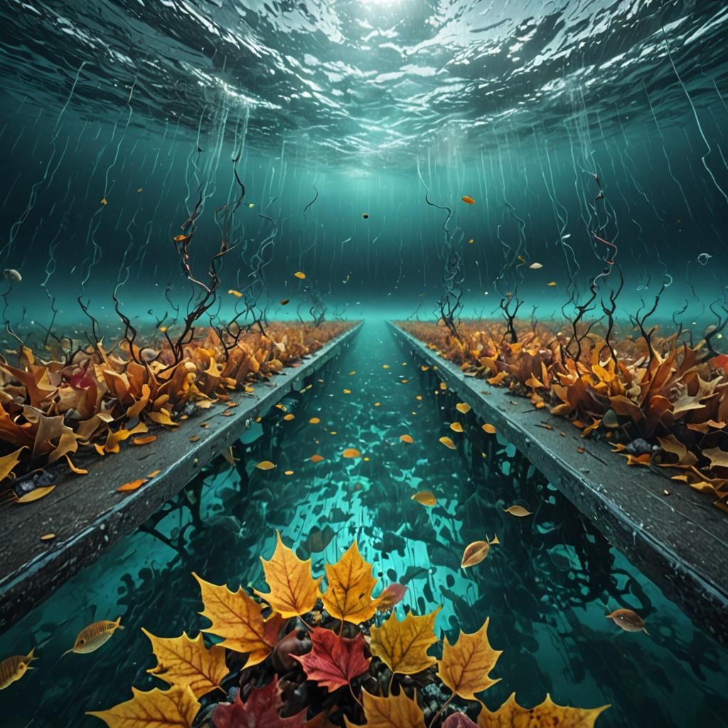 Underwater Autumn Road in Ecstatic Storm