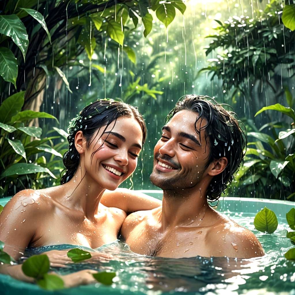 Lovers' Joyful Rain Dance: Detailed Matte Painting