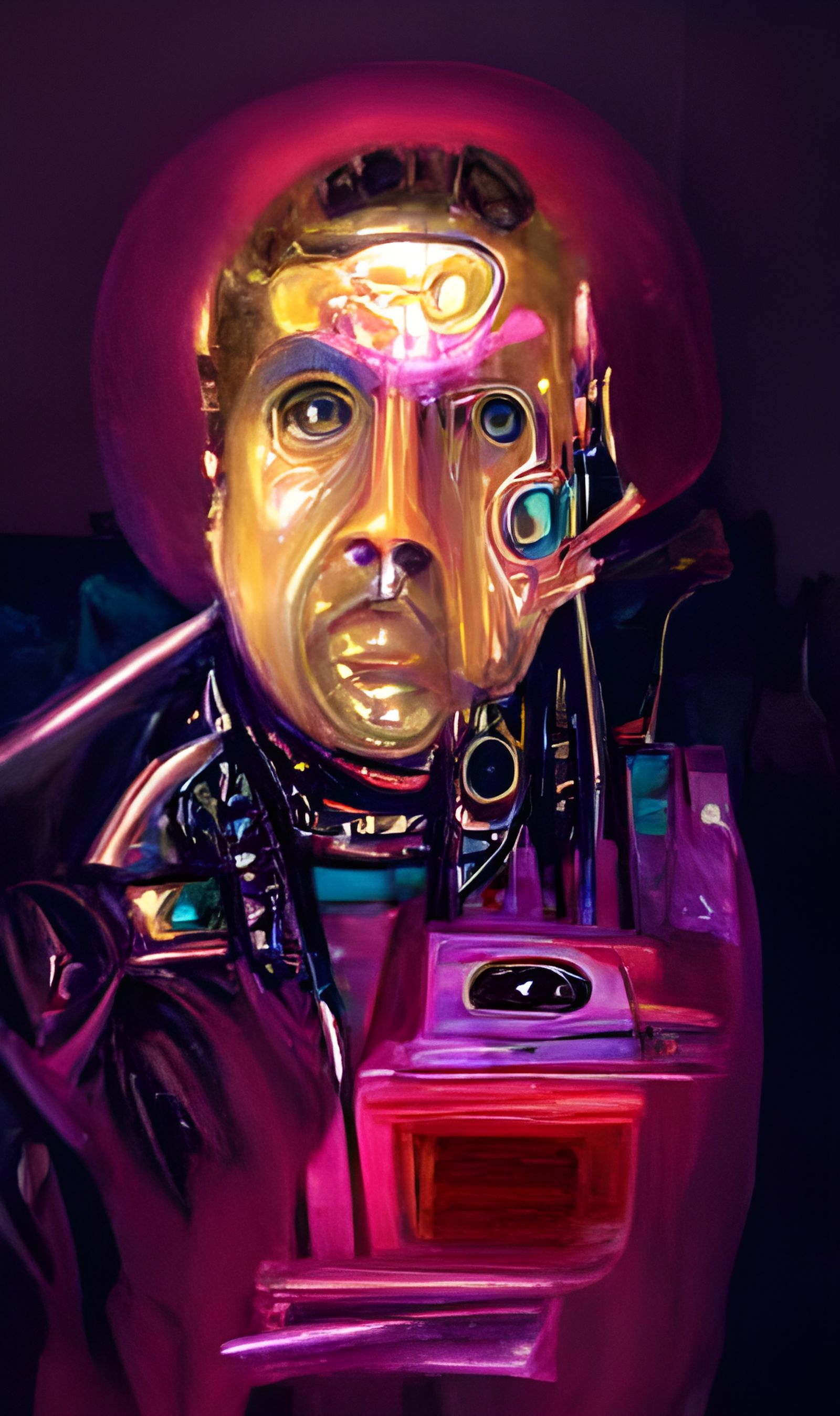 Cosmic Oil Painting: Last Human in Cyberpunk Universe