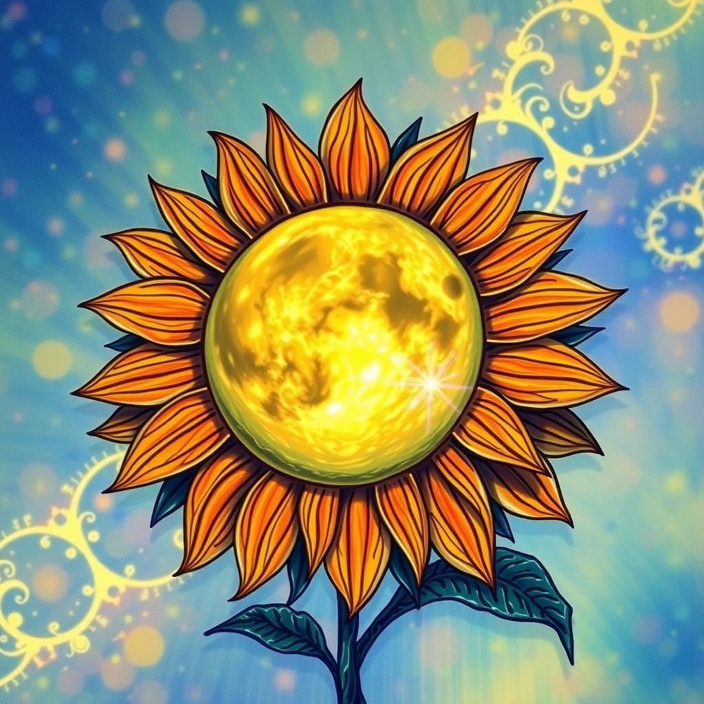 Sunflower Moon Goddess in Kirlian Photography Style