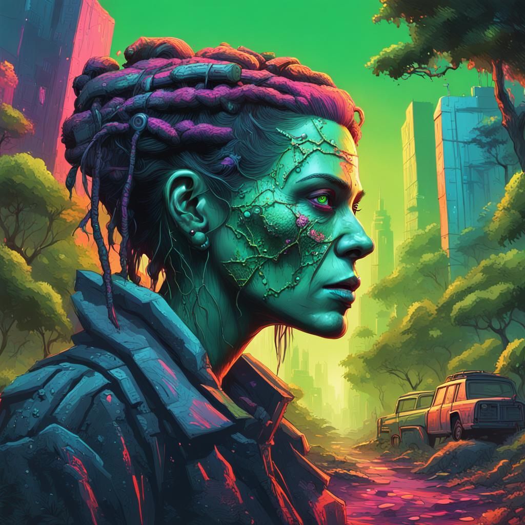 Lady Frankenstein in Post-Apocalyptic Neon Jungle