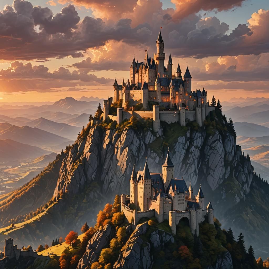 Mountain Castle at Sunset