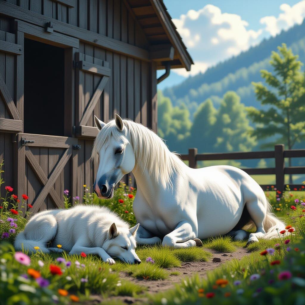 Appalachian Stable Scene with Dog and Horse, Matte Painting ...