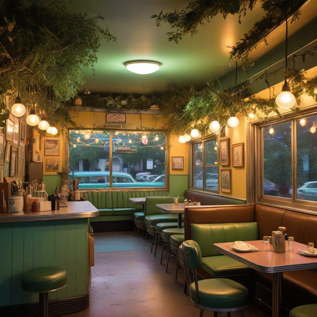 Fantasy 50s Diner Art: The Pixie Pub Fairy Dive Bar