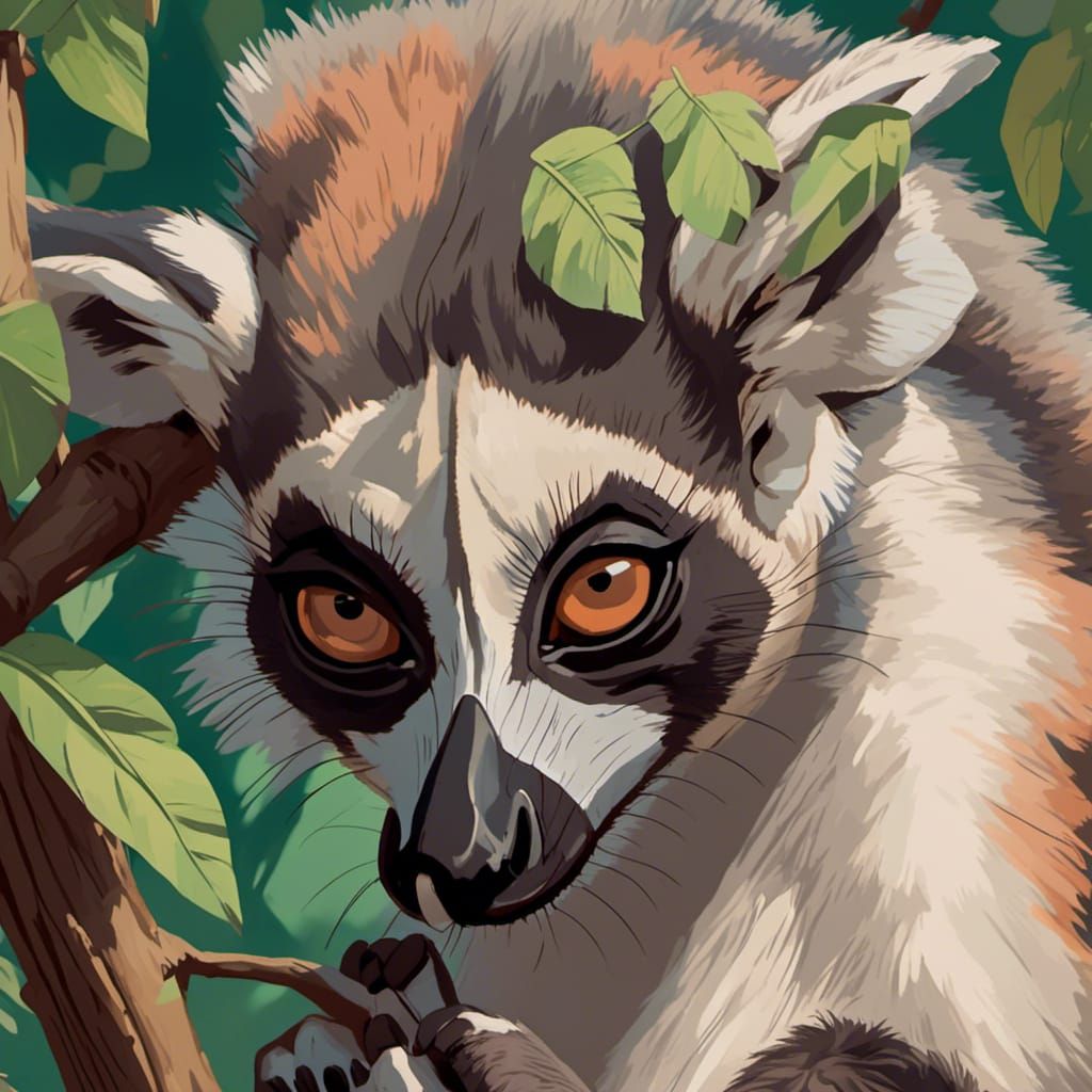 Ring-tailed Lemur Close-up in Tree