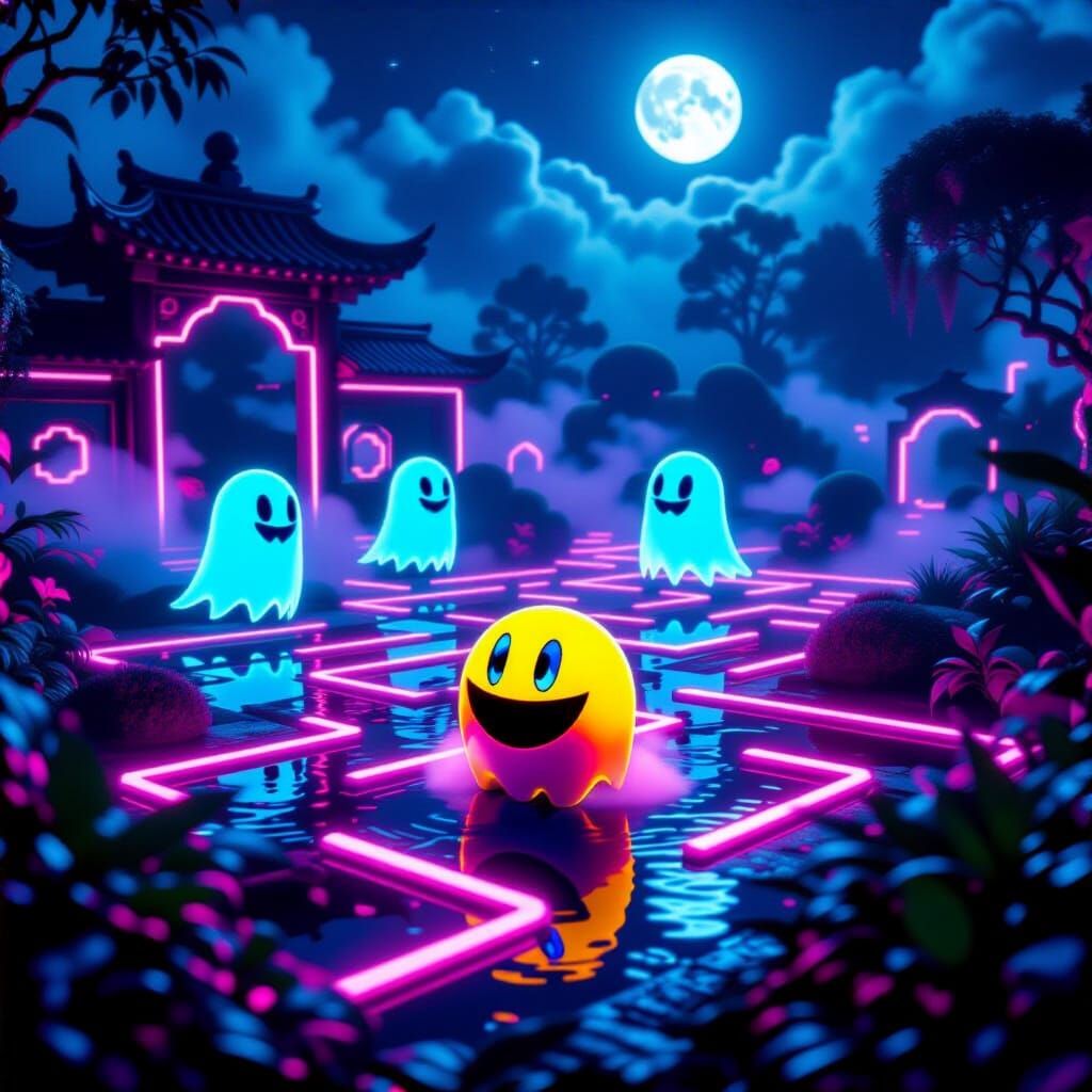 A neon pac man maze