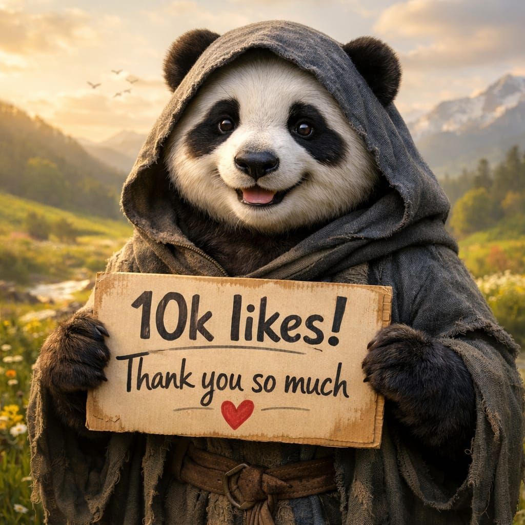 Whimsical Panda Thanks You for 10k Likes in CGI Style