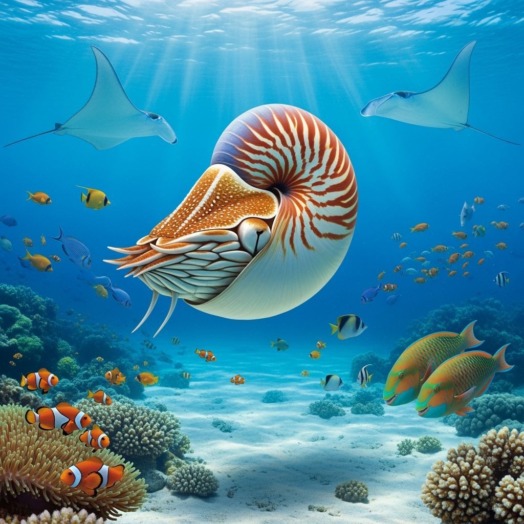 Beautiful Nautilus in Clear Blue Ocean Scene