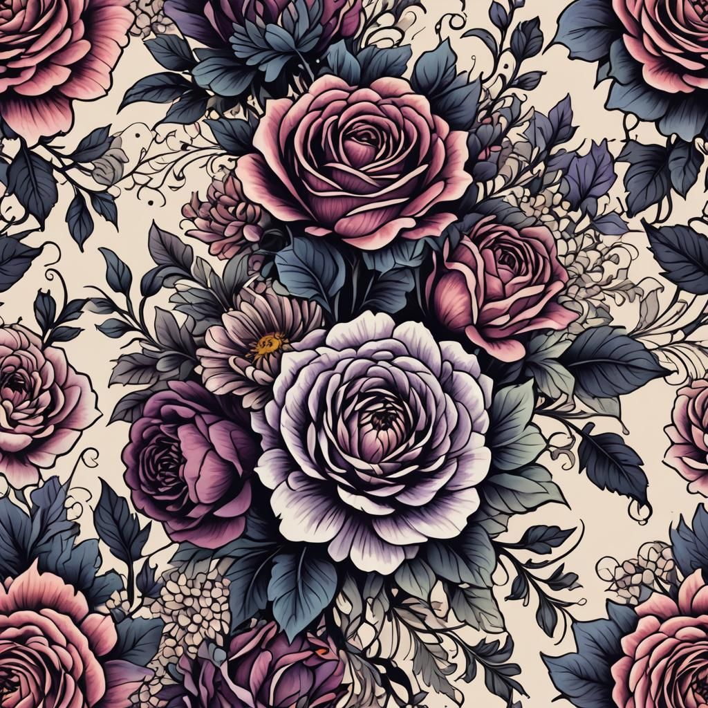 Floral Bouquet Tattoo Design in Abstract Art Style