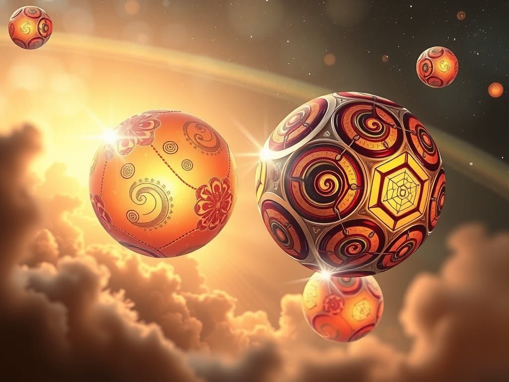 Glowing Sport Balls in Futuristic Nebula