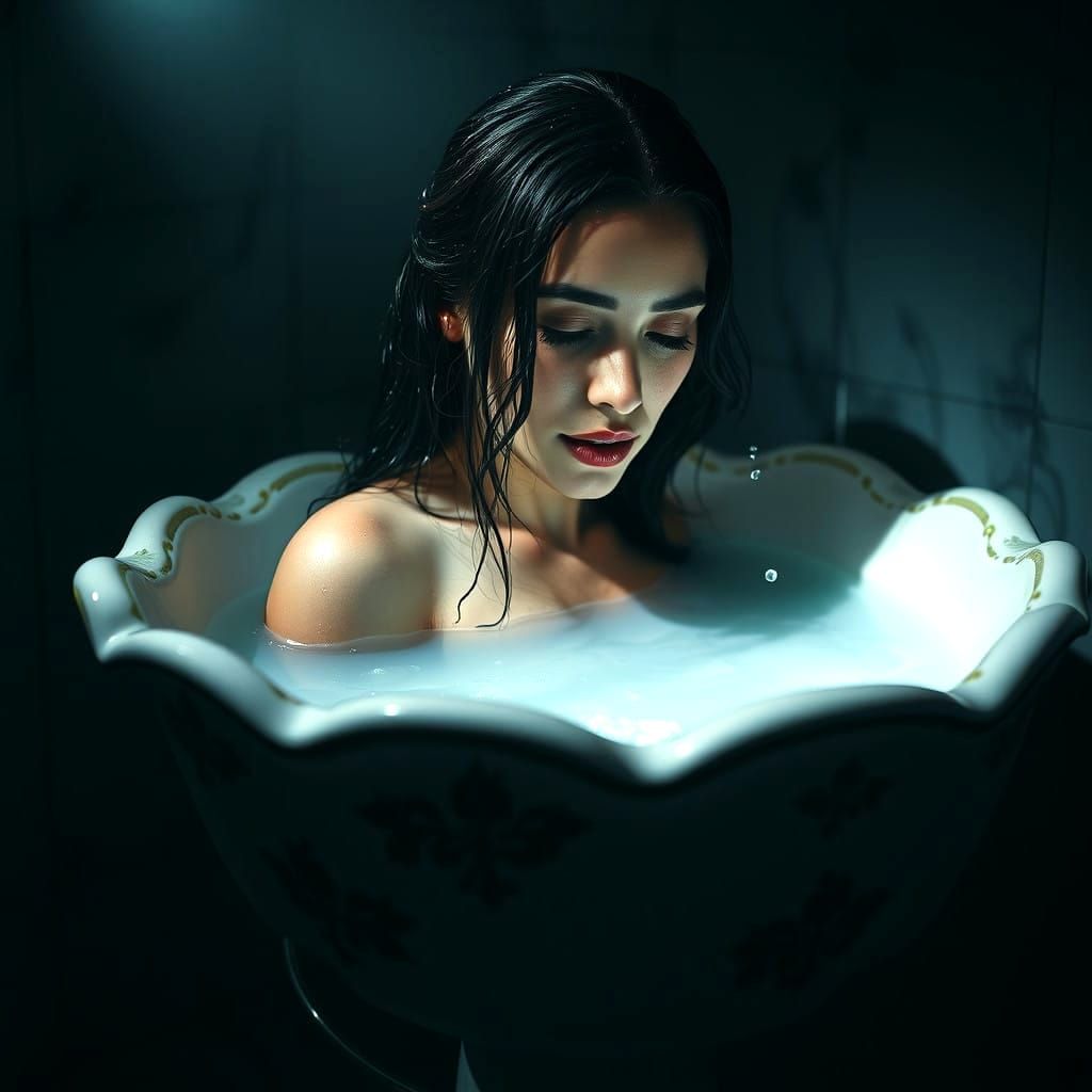 Ethereal Mermaid Rises from Gilded Washbasin