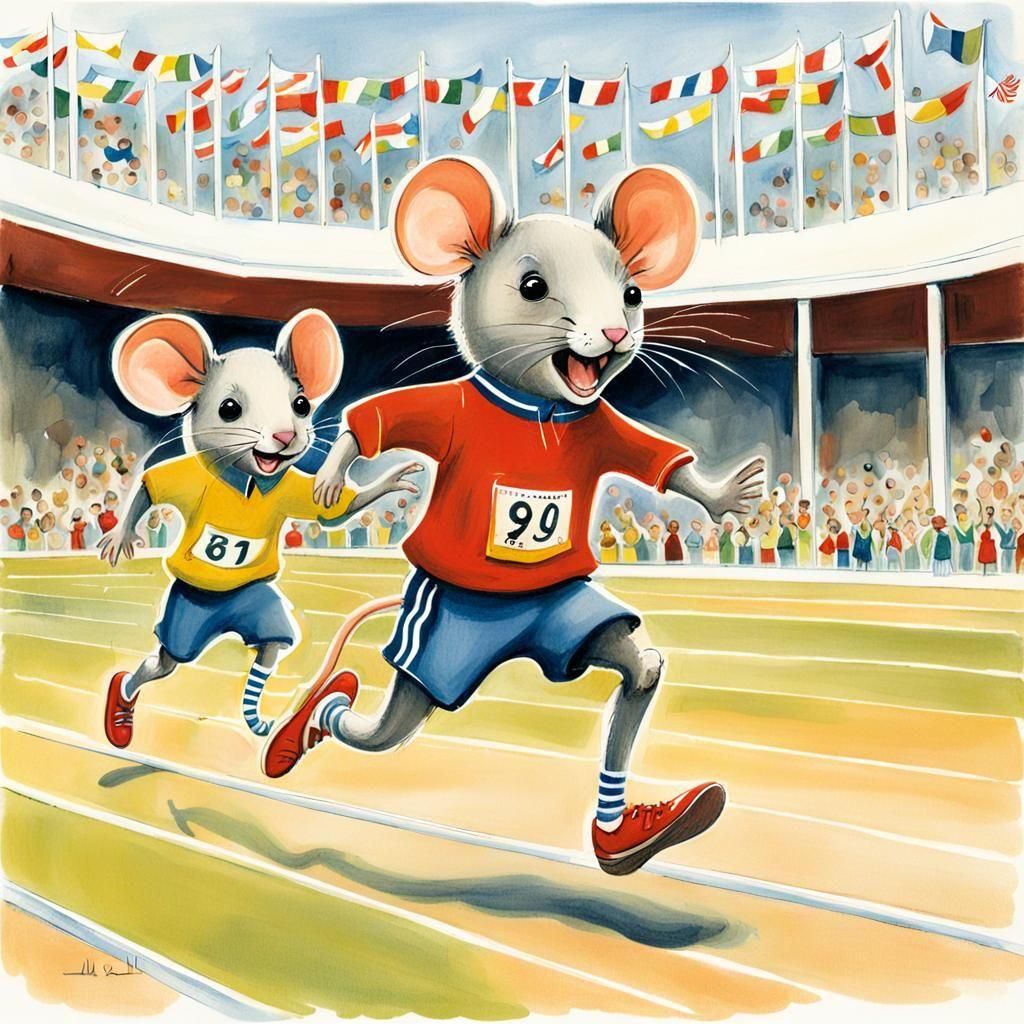 Mouse Wins Olympic Race: Children's Book Illustration