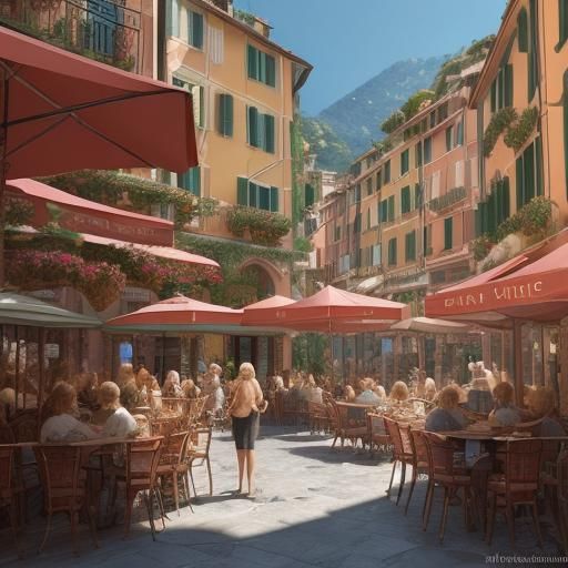 Vibrant Cafe Scene in Portofino, Italy