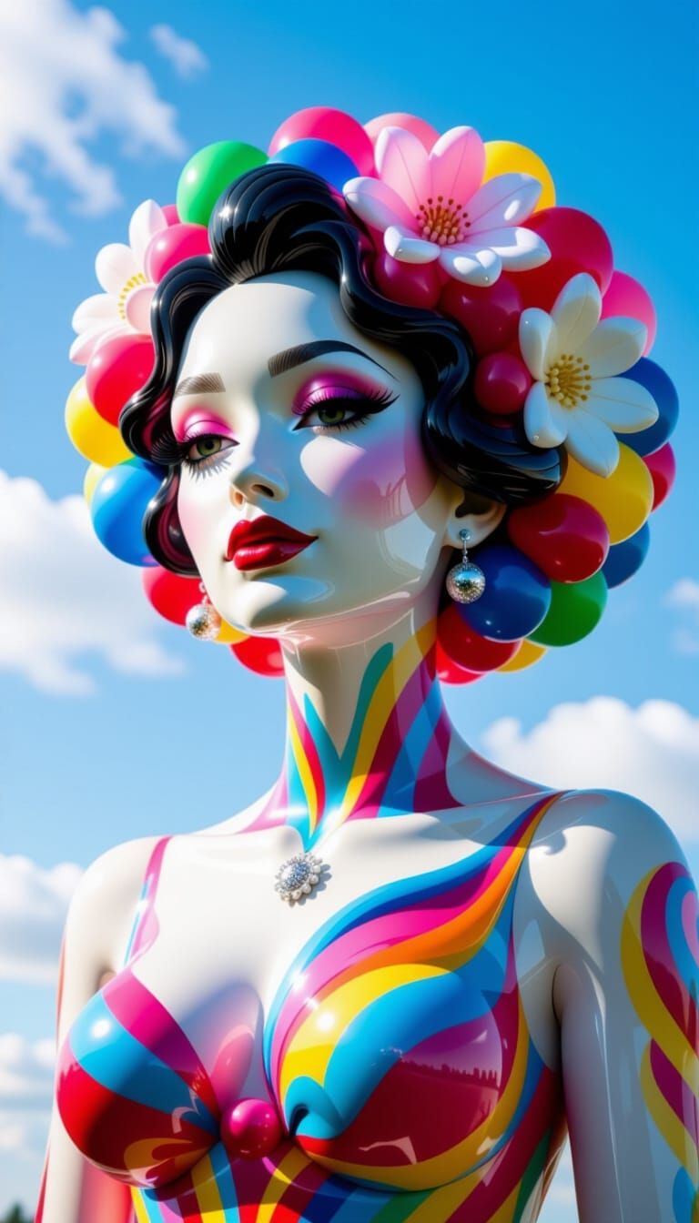 Colorful Balloon Sculpture of a Frustrated Woman