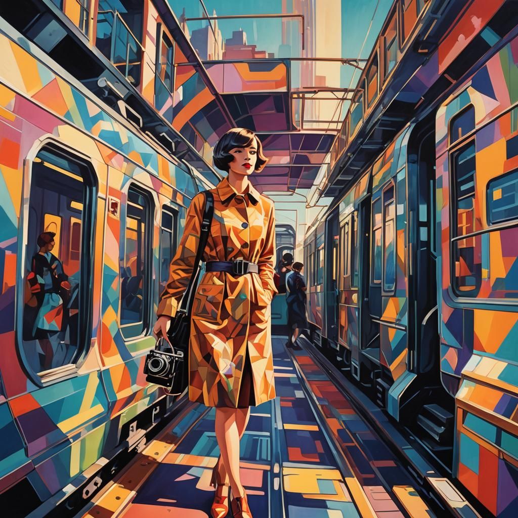 Geometric Fauvism: Woman in Futuristic City