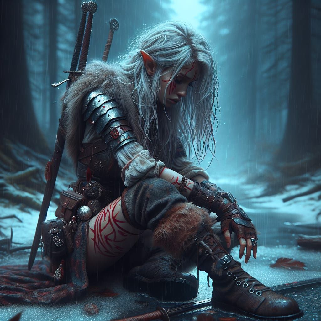 Ethereal Elven Warrior in Frosty Forest, a Fantasy DND Scene